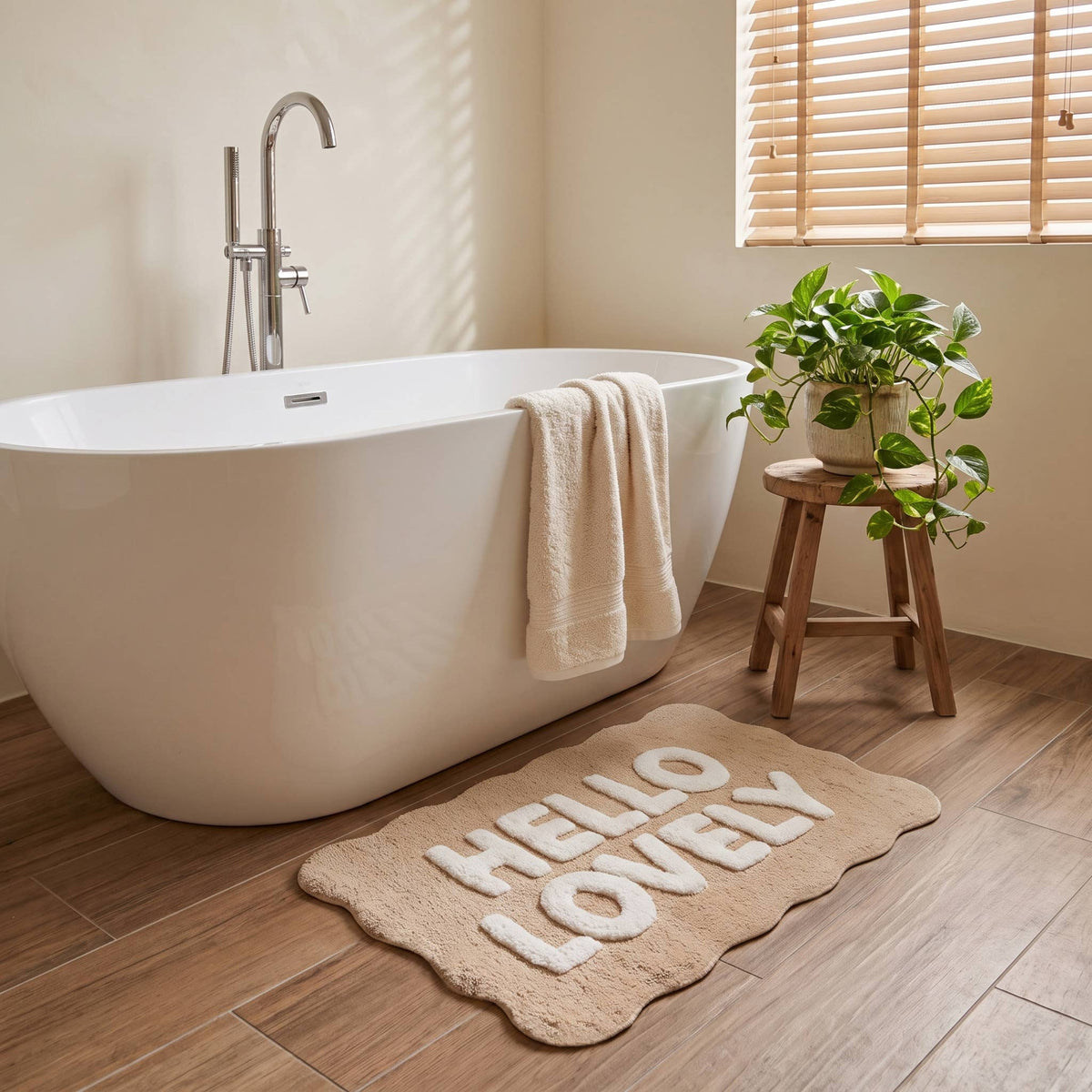 Tapis de bain Hello Lovely Beige/Blanc