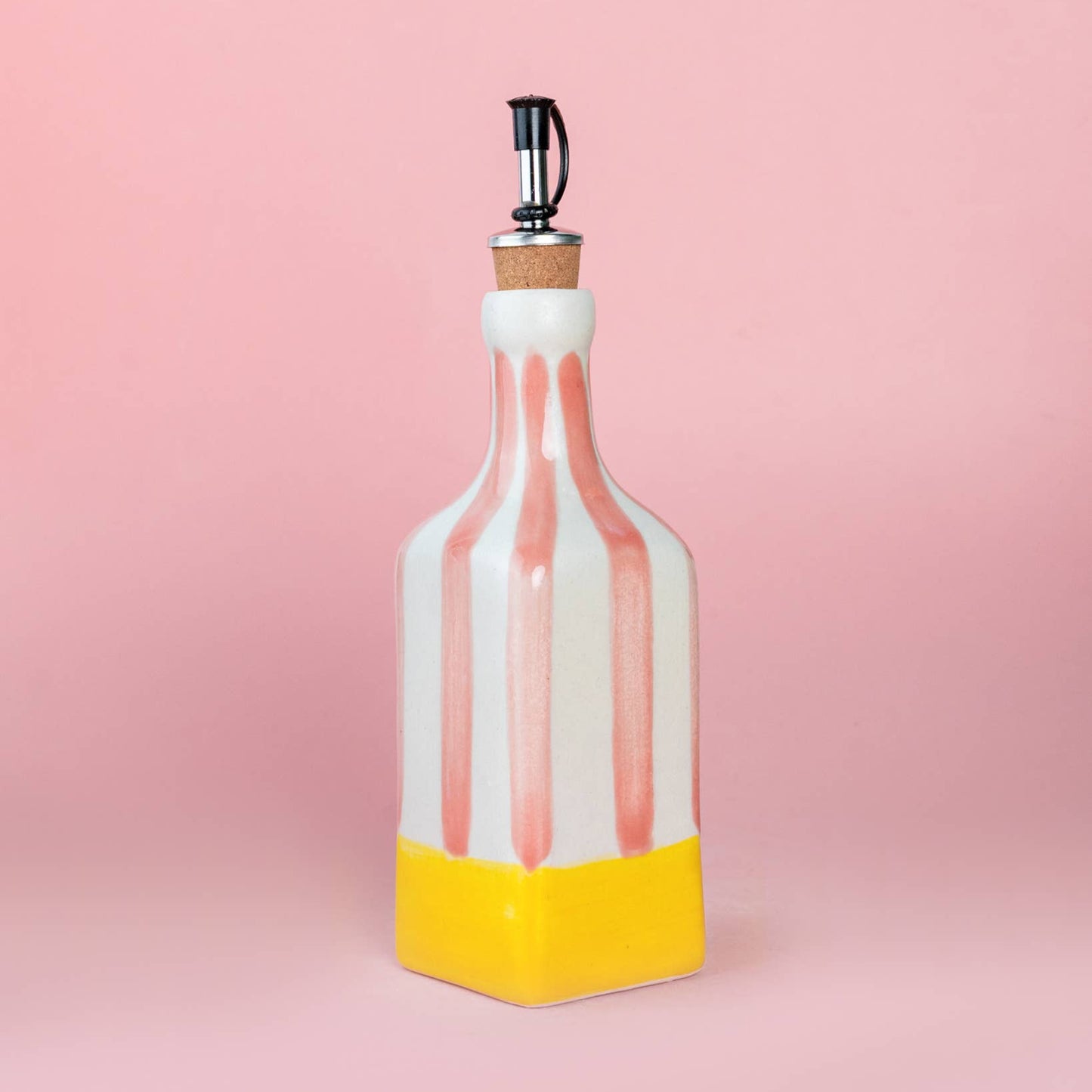 Distributeur d'huile en céramique 475 ml - Jaune et rose
