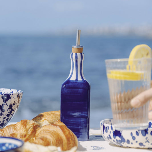 Distributeur d'huile en céramique 475 ml - Rayures bleues