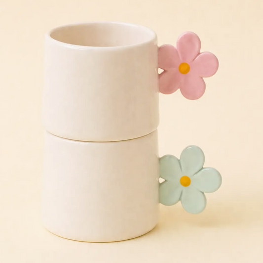 Tasse Espresso Céramique Anse Fleur - Verte