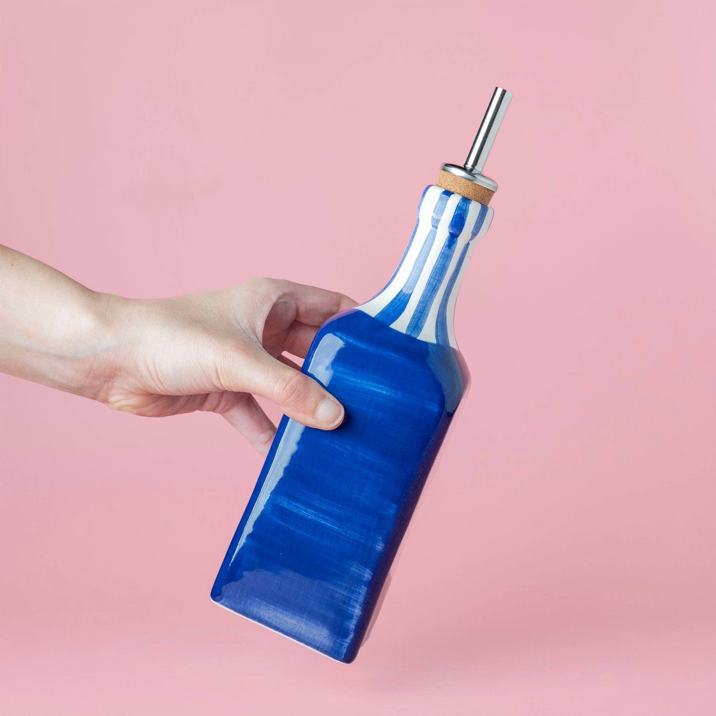 Distributeur d'huile en céramique 475 ml - Rayures bleues
