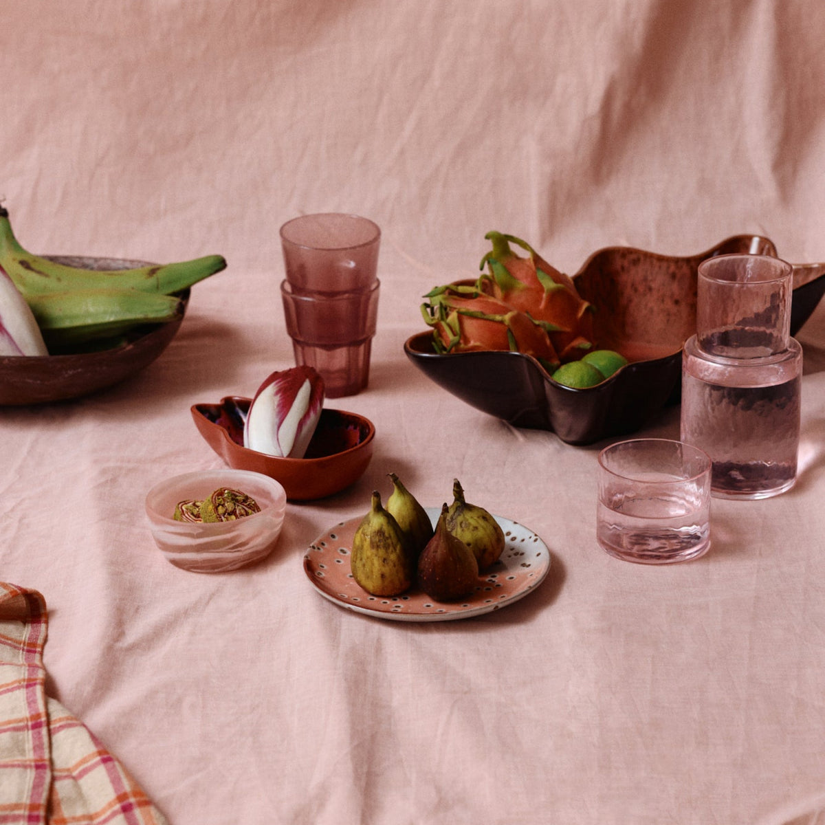 Service de nuit, carafe et verre - rose blush