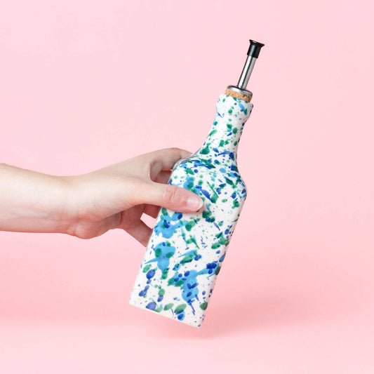 Distributeur d'huile d'olive en céramique 475 ml - corail bleu et vert