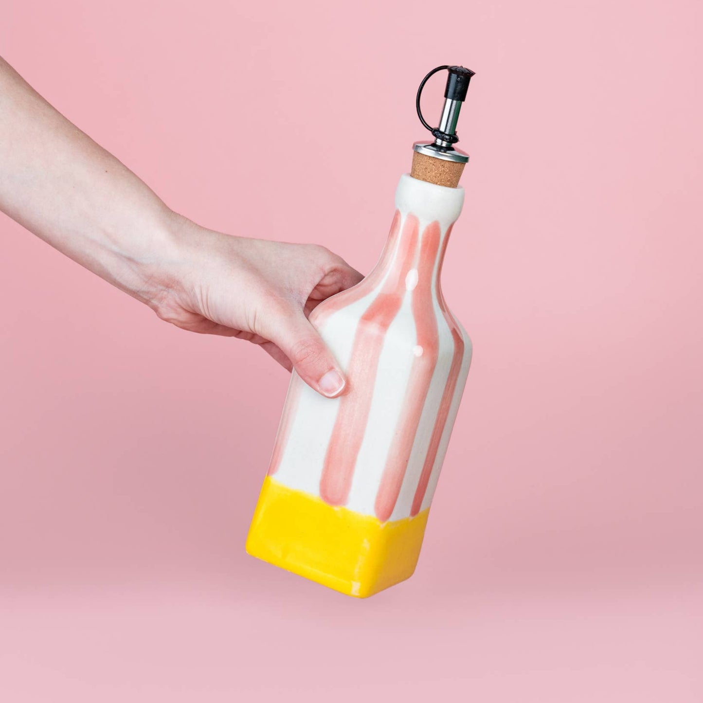 Distributeur d'huile en céramique 475 ml - Jaune et rose