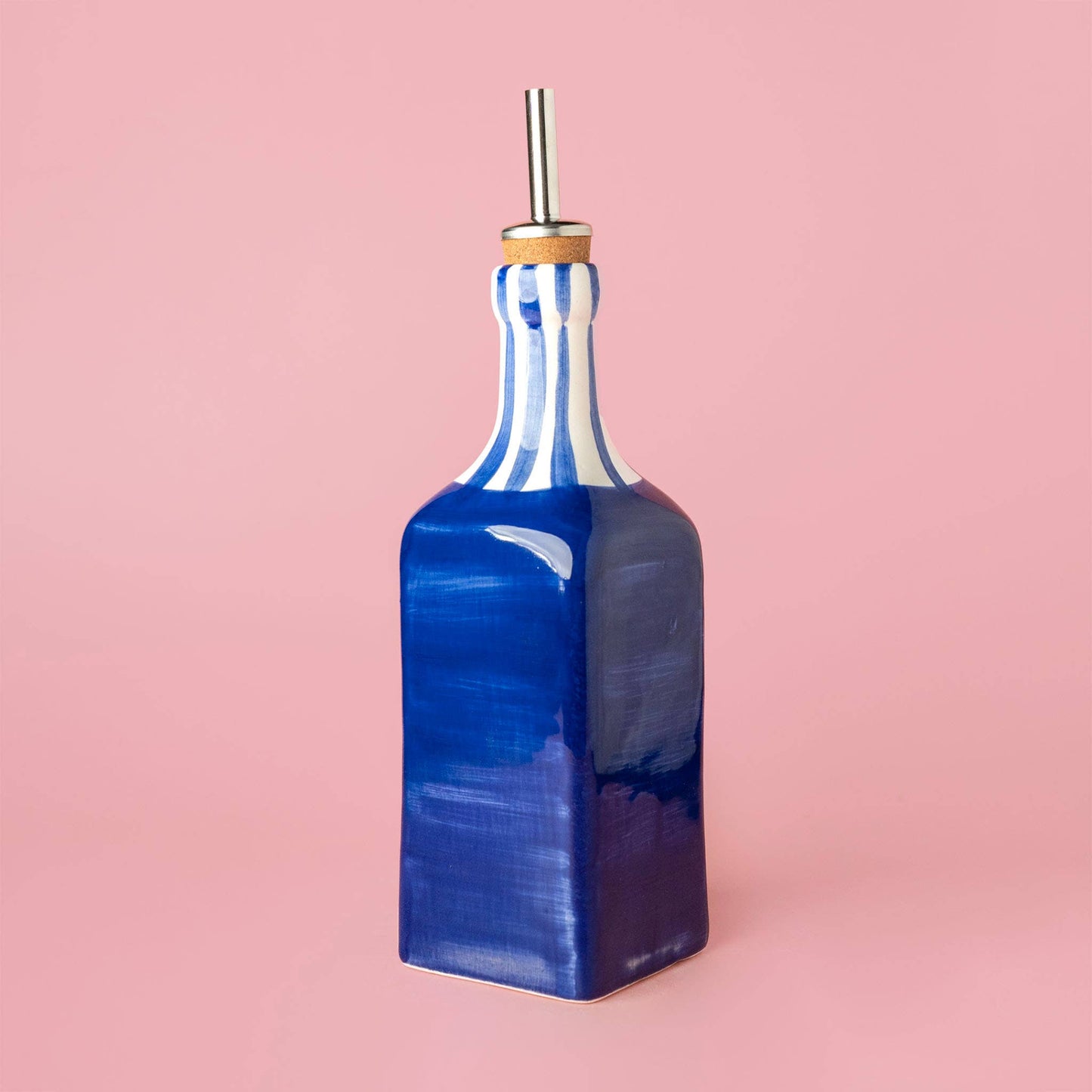Distributeur d'huile en céramique 475 ml - Rayures bleues