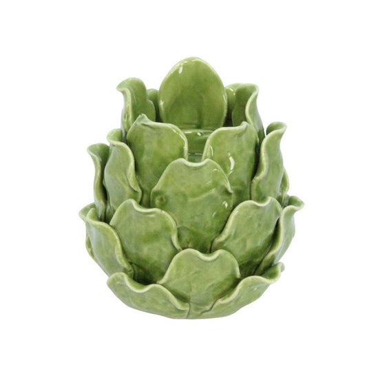 Porte-bougie chauffe-plat en forme d'artichaut en porcelaine verte