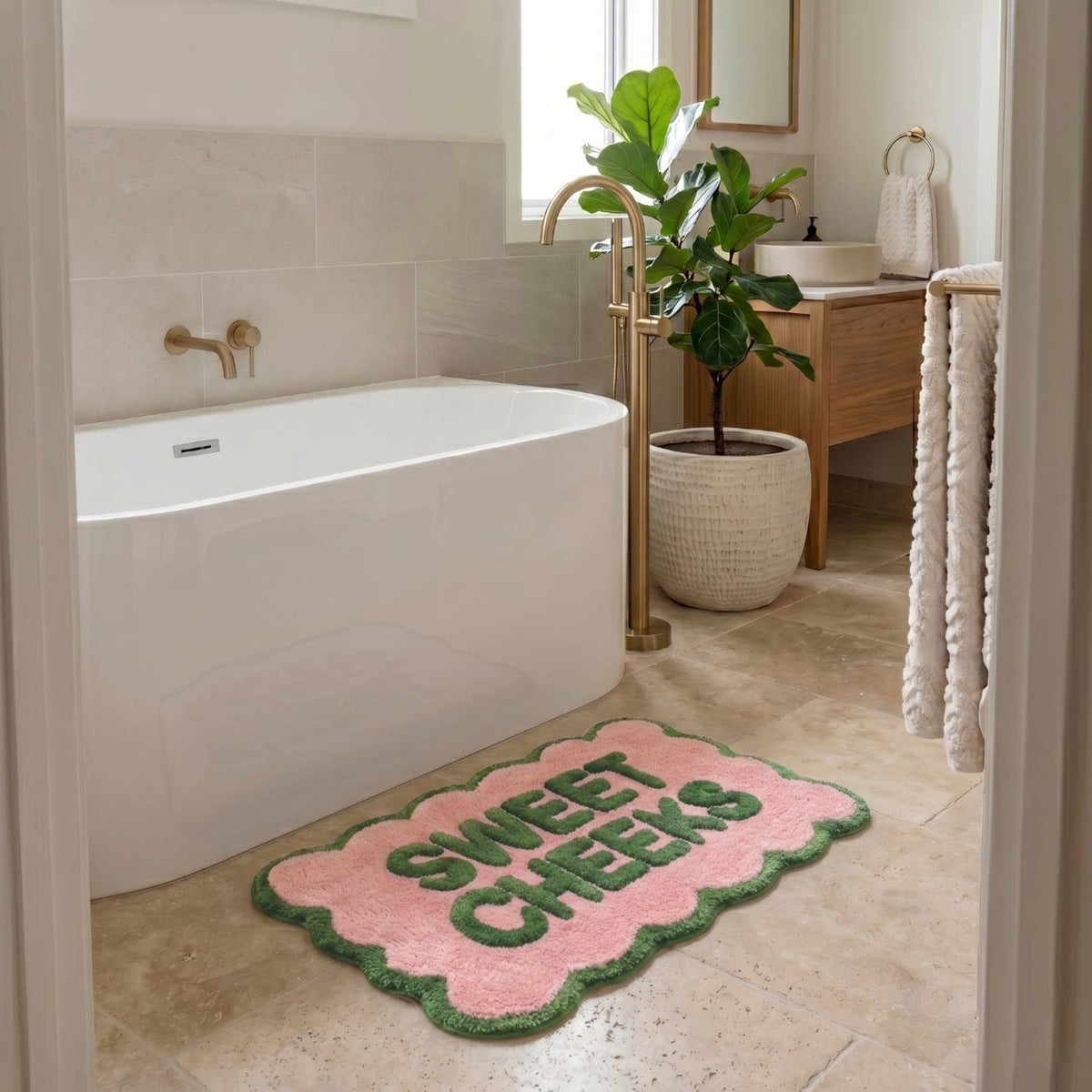 Tapis de bain Sweet Cheeks  - Vert/Rose