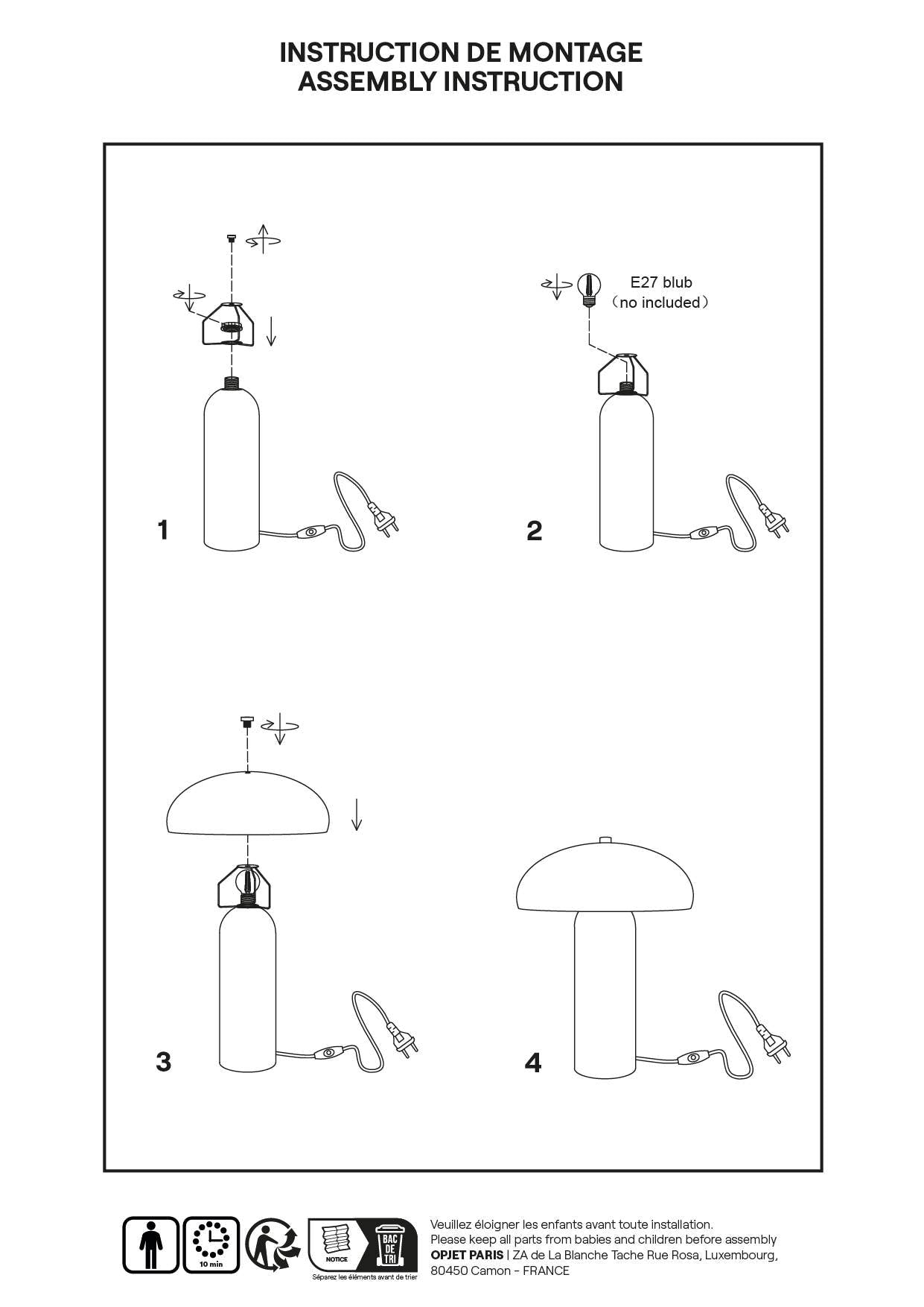 Lampe Gabin kaki D22 H30cm
