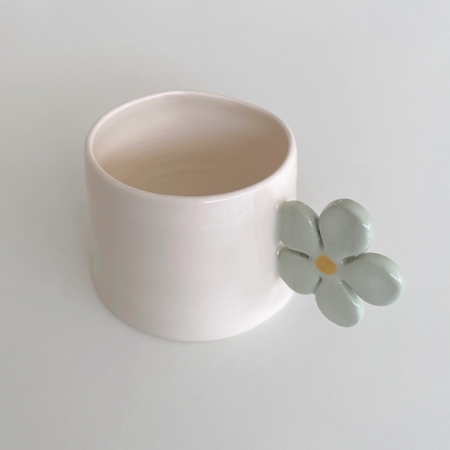 Tasse Espresso Céramique Anse Fleur - Verte
