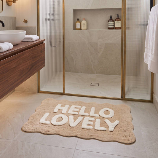 Tapis de bain Hello Lovely Beige/Blanc